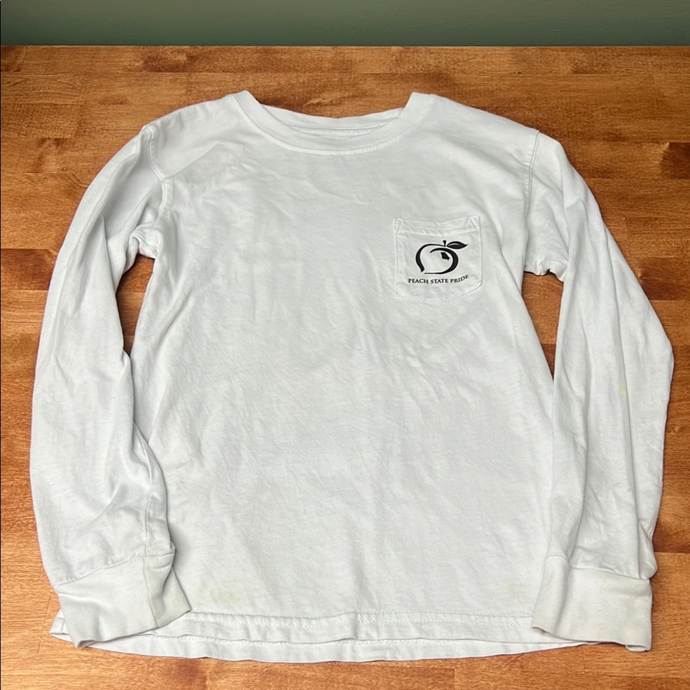 Peach State Pride Kids White Long Sleeve Shirt, size youth small, small stain